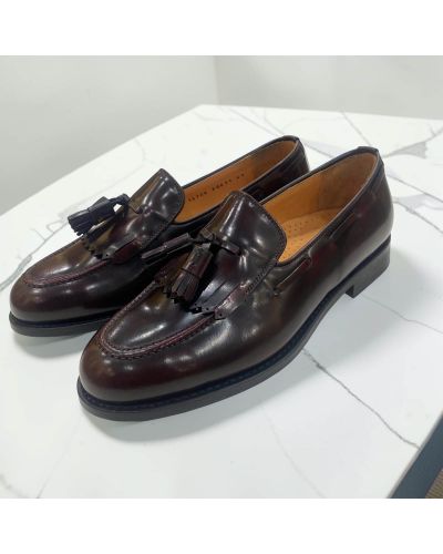 Mocassin à frange et à pompons John Mendson 14726 cuir bordeaux polido
