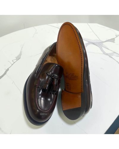Mocassin à frange et à pompons John Mendson 14726 cuir bordeaux polido