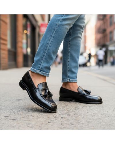 Loafer with fringe and tassels John Mendson 14726 black polido leather