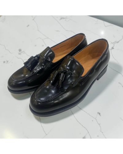 Mocassin à frange et à pompons John Mendson 14726 cuir noir polido