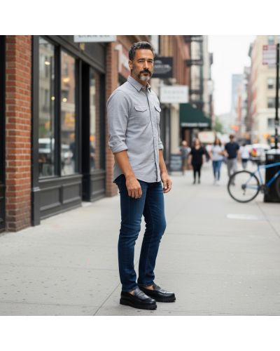 Mocassin à frange John Mendson 14843 semelle gomme commando cuir noir