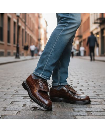 Derbie triple semelle John Mendson 14300 cuir façon croco marron