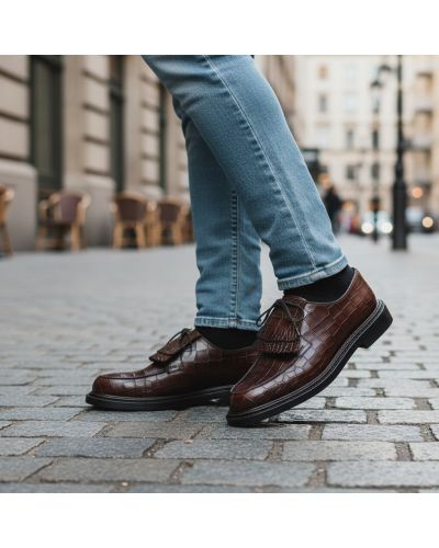 Derby shoe Triple Sole Center 51 14300 brown croco-effect embossed leather