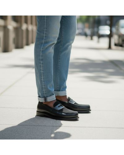 Mocassin John Mendson 14407 cuir noir et daim noir