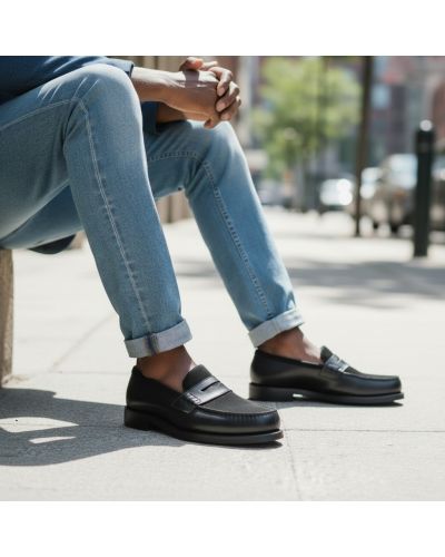 Mocassin John Mendson 14407 cuir noir et daim noir