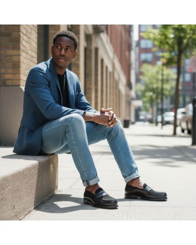 Mocassin John Mendson 14407 cuir noir et daim noir