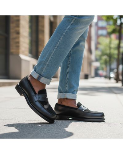 Mocassin John Mendson 14407 cuir noir et daim noir