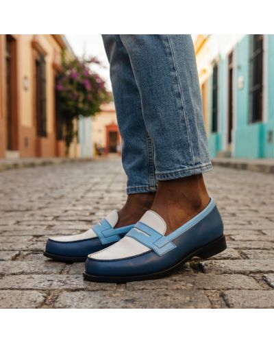Mocassin John Mendson 2906 Dan cuir multicolore bleu alaska