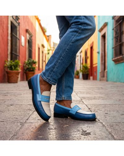 Mocassin John Mendson 2906 Dan cuir multicolore bleu alaska