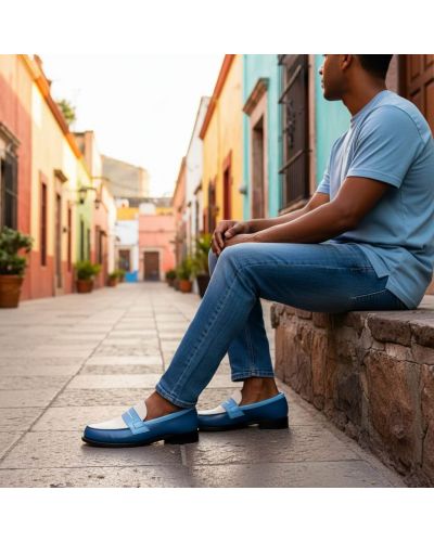 Mocassin John Mendson 2906 Dan cuir multicolore bleu alaska