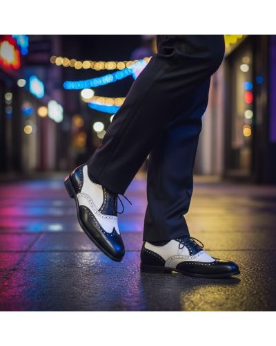 Richelieu Center 51 3763 Tim cuir bicolore noir et blanc