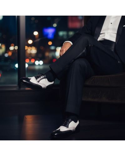 Richelieu Center 51 3763 Tim cuir bicolore noir et blanc