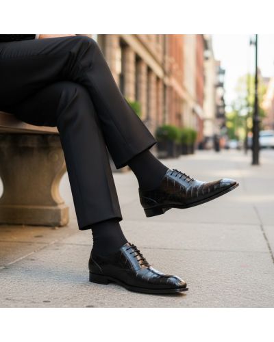 Richelieu Mezlan 4338 véritable crocodile noir