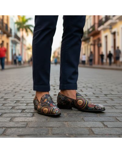Mocassin slippers Center 51 Psy velours aux motifs Psychédéliques
