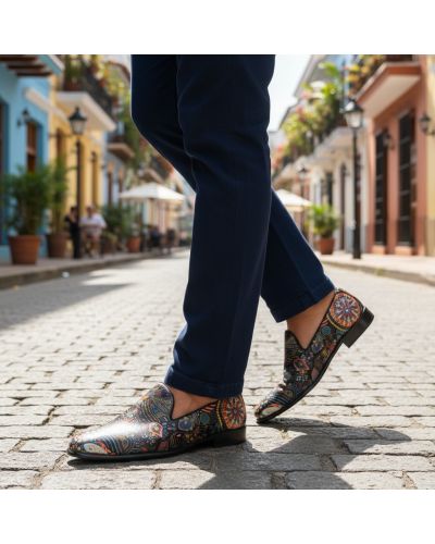 Mocassin slippers Center 51 Psy velours aux motifs Psychédéliques