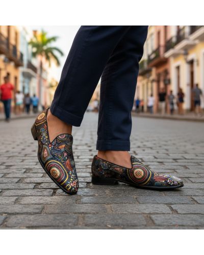Mocassin slippers Center 51 Psy velours aux motifs Psychédéliques