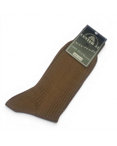 Chaussettes côtelées en fil d'Ecosse marron moyen