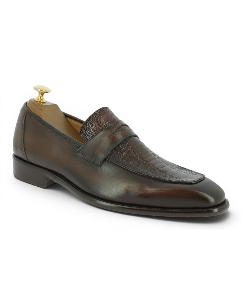 Mocassin Mezlan 50260 cuir marron et véritable autruche marron