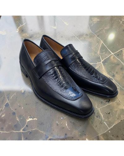 Loafer Mezlan 50260 Black leather and genuine black ostrich