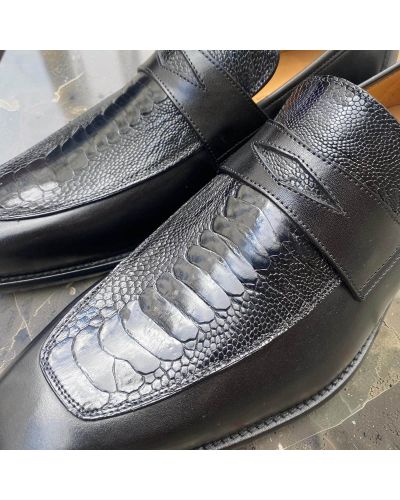 Loafer Mezlan 50260 Black leather and genuine black ostrich