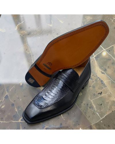 Loafer Mezlan 50260 Black leather and genuine black ostrich