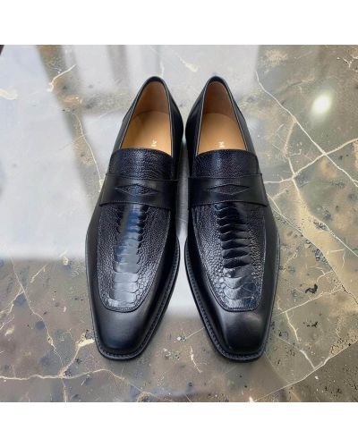 Loafer Mezlan 50260 Black leather and genuine black ostrich
