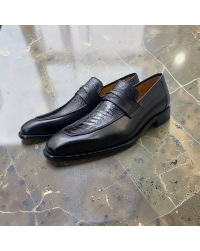 Loafer Mezlan 50260 Black leather and genuine black ostrich