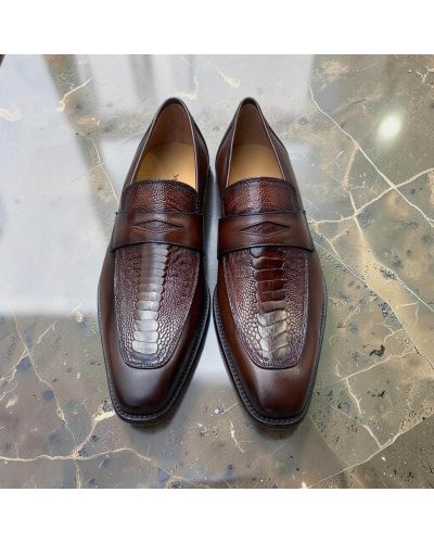 Loafer Mezlan 50260 brown leather and genuine brown ostrich