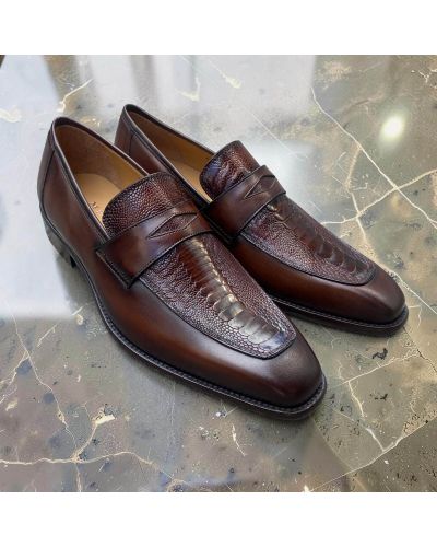 Mocassin Mezlan 50260 cuir marron et véritable autruche marron