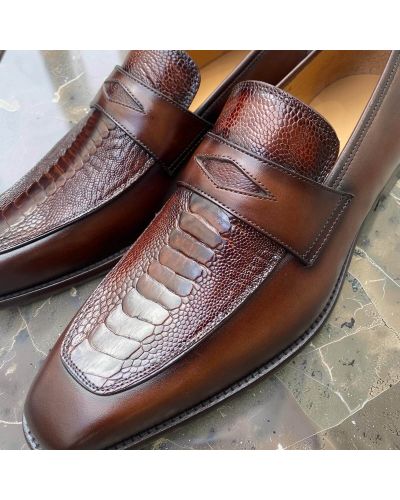 Loafer Mezlan 50260 brown leather and genuine brown ostrich