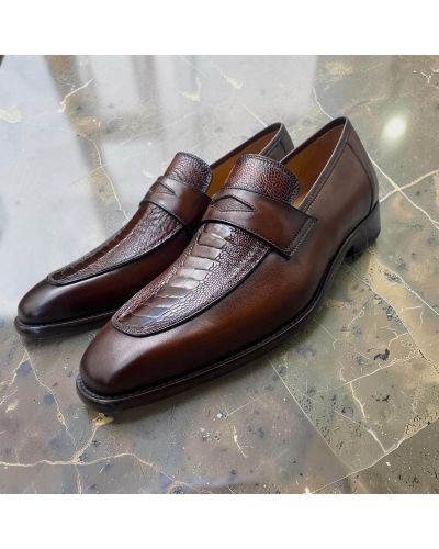 Mocassin Mezlan 50260 cuir marron et véritable autruche marron