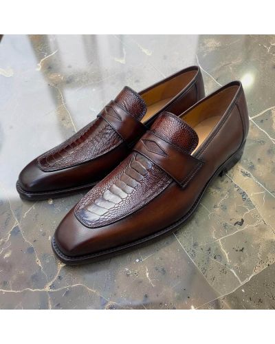 Loafer Mezlan 50260 brown leather and genuine brown ostrich