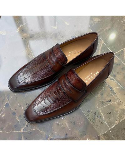 Loafer Mezlan 50260 brown leather and genuine brown ostrich