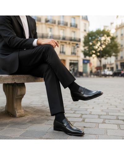 Mocassin Mezlan 50260 cuir noir et véritable autruche noir