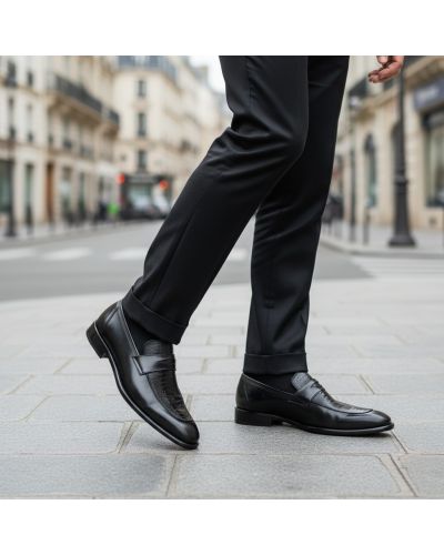 Loafer Mezlan 50260 Black leather and genuine black ostrich