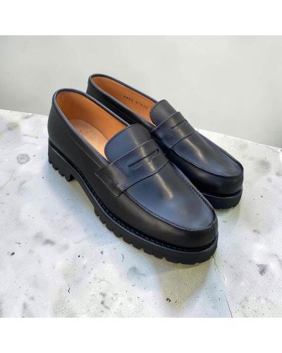 Mocassin Femme John Mendson 868 semelle gomme commando cuir noir