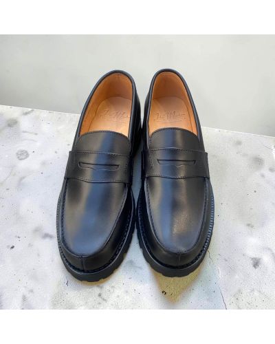 Mocassin Femme John Mendson 868 semelle gomme commando cuir noir