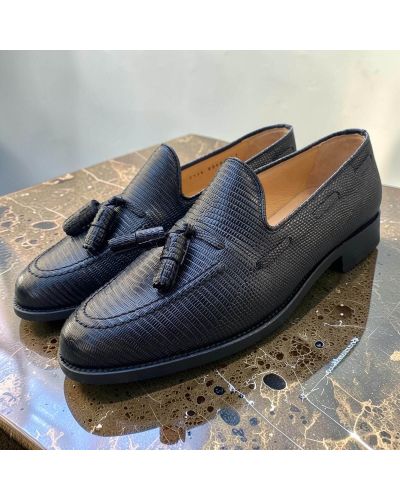 Mocassin à pompons Center 51 3136 Will cuir façon lézard noir