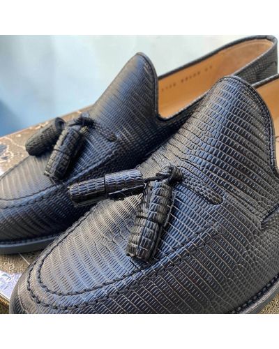 Mocassin à pompons Center 51 3136 Will cuir façon lézard noir