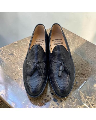 Mocassin à pompons Center 51 3136 Will cuir façon lézard noir