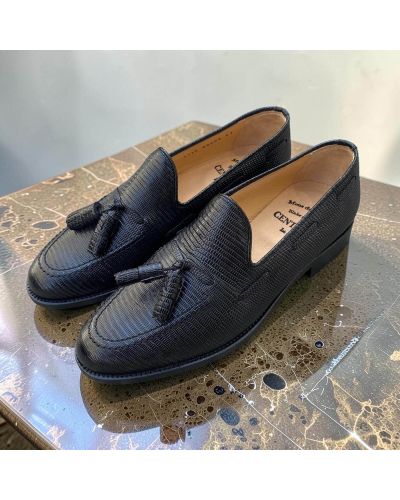 Mocassin à pompons Center 51 3136 Will cuir façon lézard noir