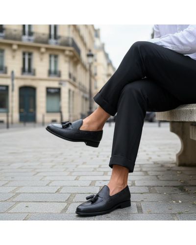 Mocassin à pompons Center 51 3136 Will cuir façon lézard noir