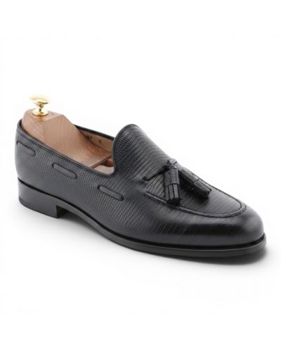 Moccasin with Pompons Center 51 3136 Will black lizard-effect embossed leather
