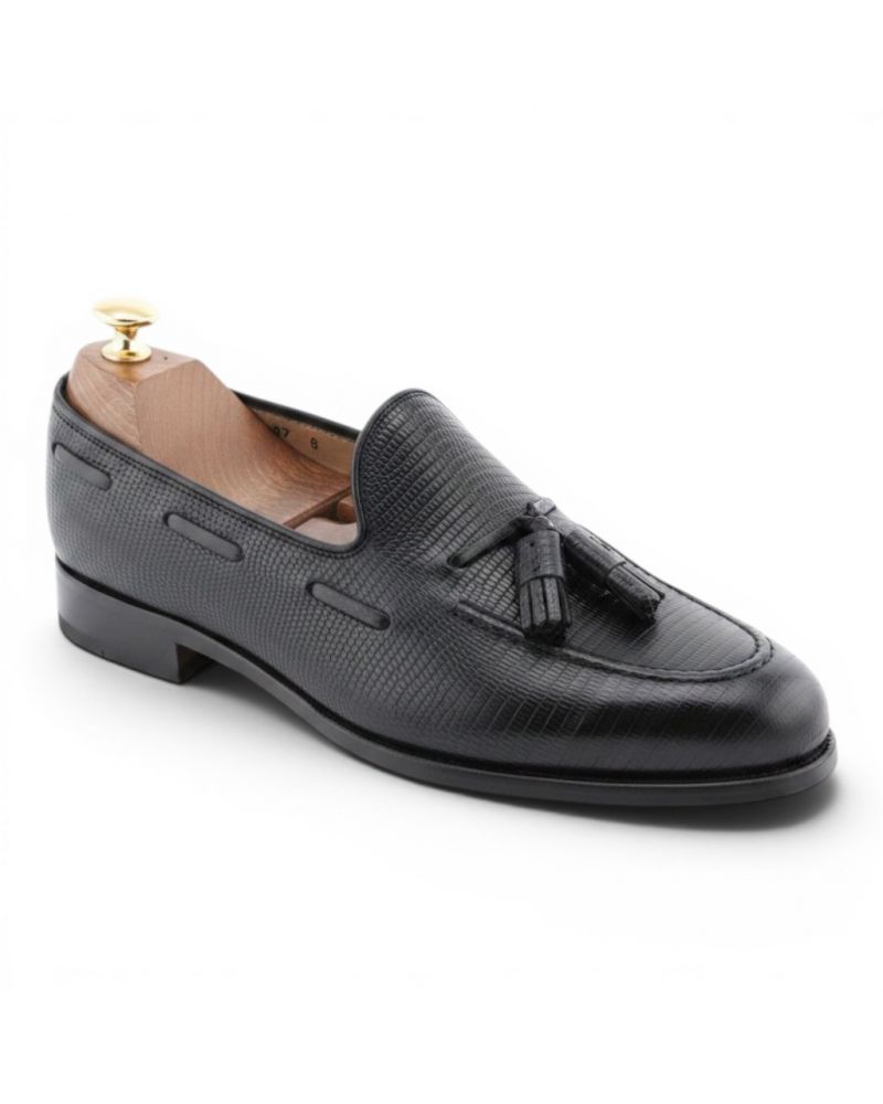 Mocassin à pompons Center 51 3136 Will cuir façon lézard noir