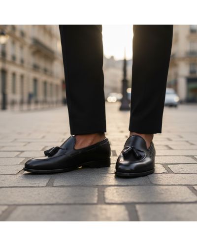 Mocassin à pompons Center 51 3136 Will cuir noir