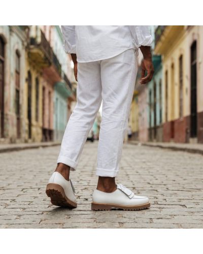 Derby John Mendson 14964 cuir blanc avec frange