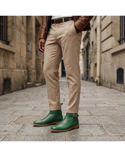Bottine John Mendson 6191 à lanière cuir vert