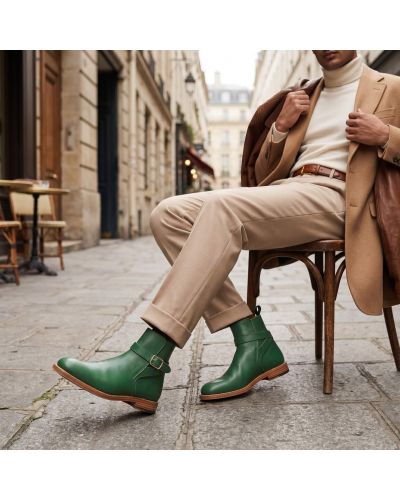 Bottine John Mendson 6191 à lanière cuir vert