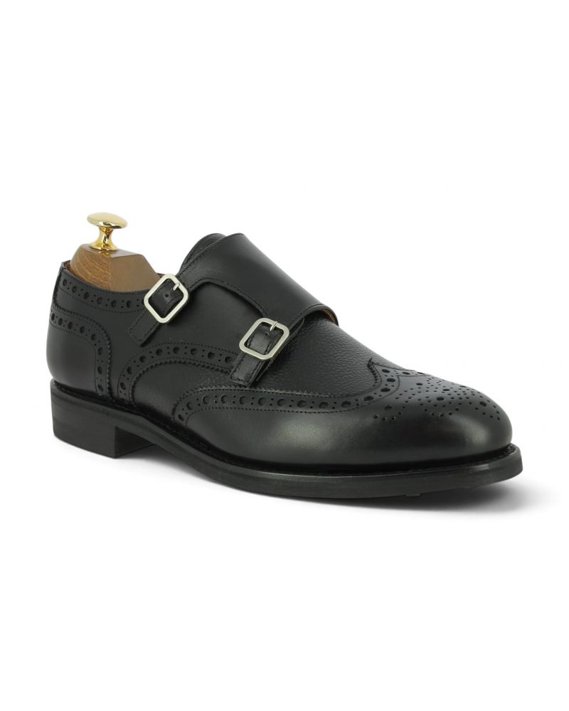 Full Brogue Double Monk strap shoes Berwick 2838 black leather