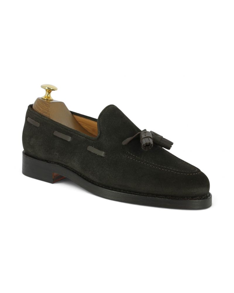 Mocassin à pompons John Mendson 14305 daim marron